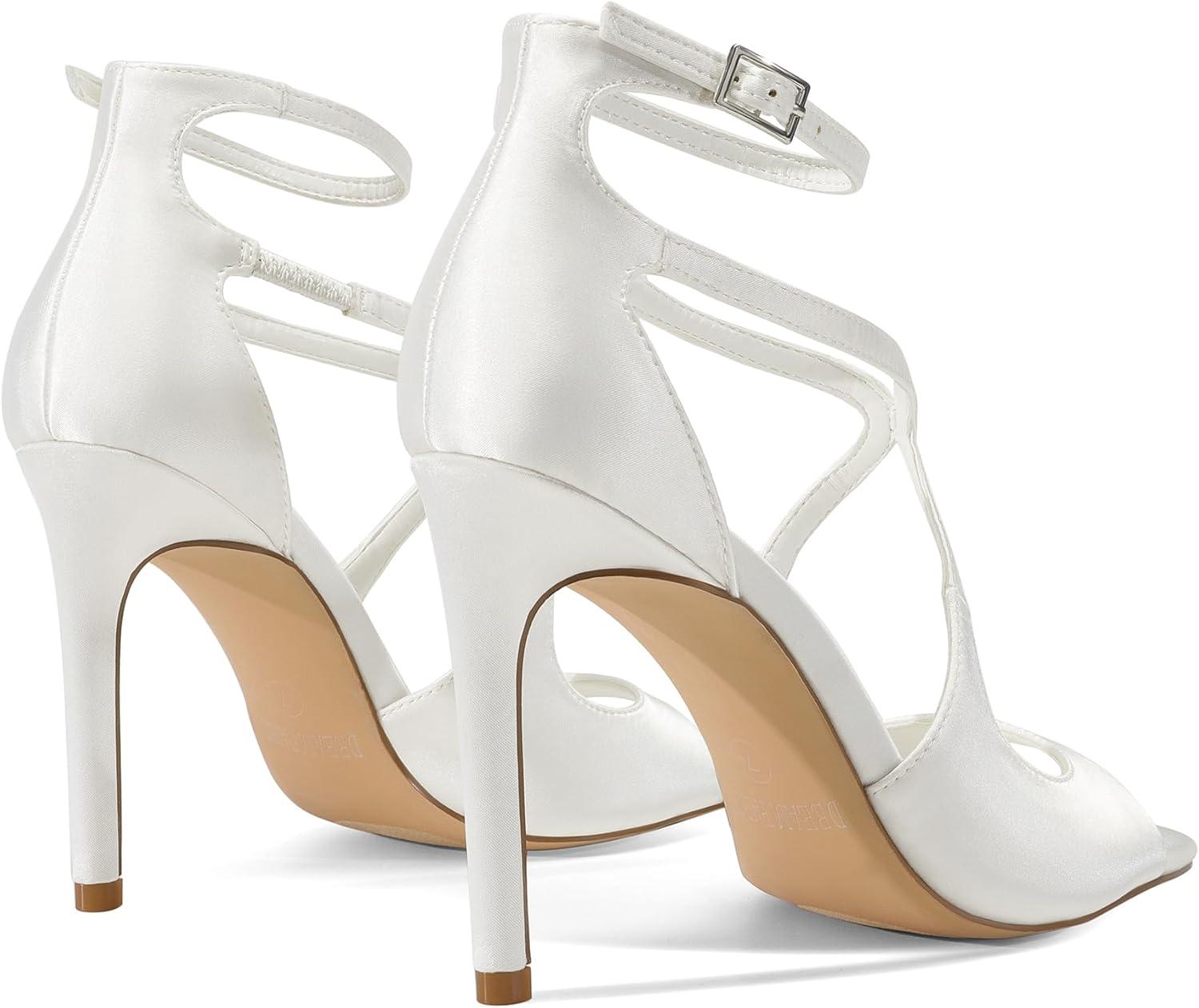 imageDREAM PAIRS Womens High Heels Sexy Cross Square Open Toe Strappy Dressy Sexy Stylish Stilettos Heels SandalsWhitesatin