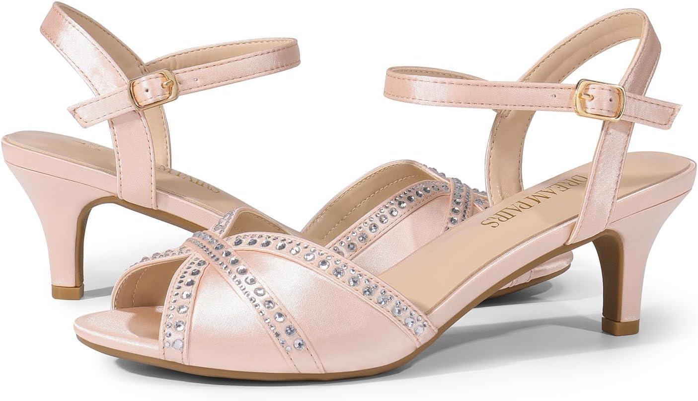 imageDREAM PAIRS Womens Nina Low Heel Pump SandalsChampagnesatin