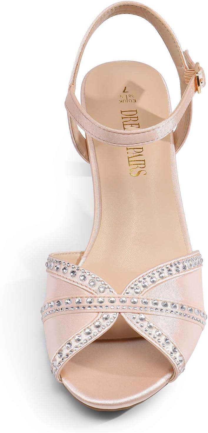 imageDREAM PAIRS Womens Nina Low Heel Pump SandalsChampagnesatin