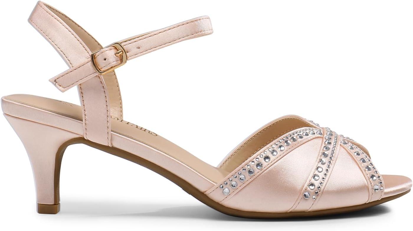 imageDREAM PAIRS Womens Nina Low Heel Pump SandalsChampagnesatin