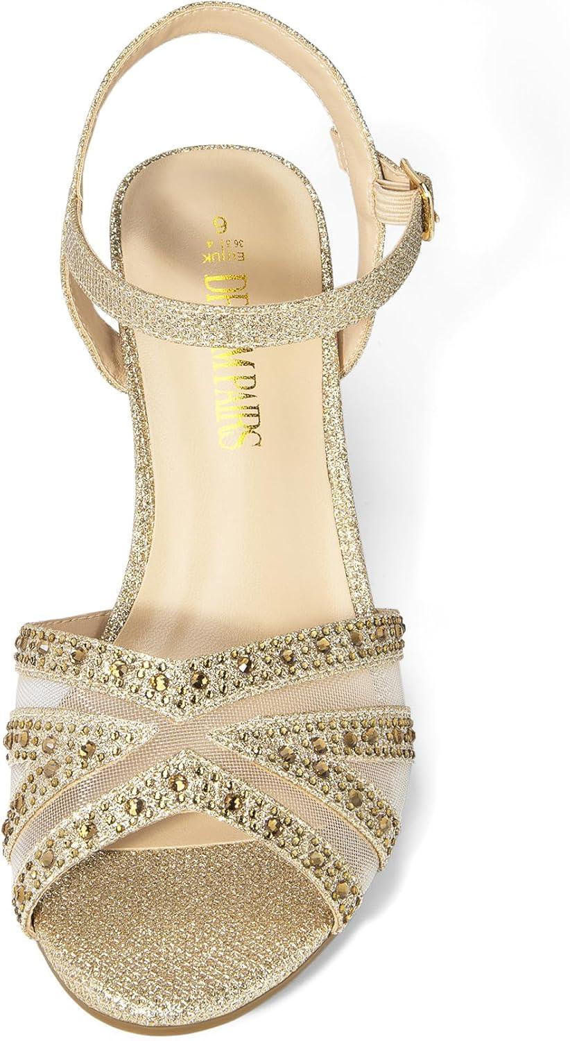 imageDREAM PAIRS Womens Nina Low Heel Pump SandalsSparkling Gold