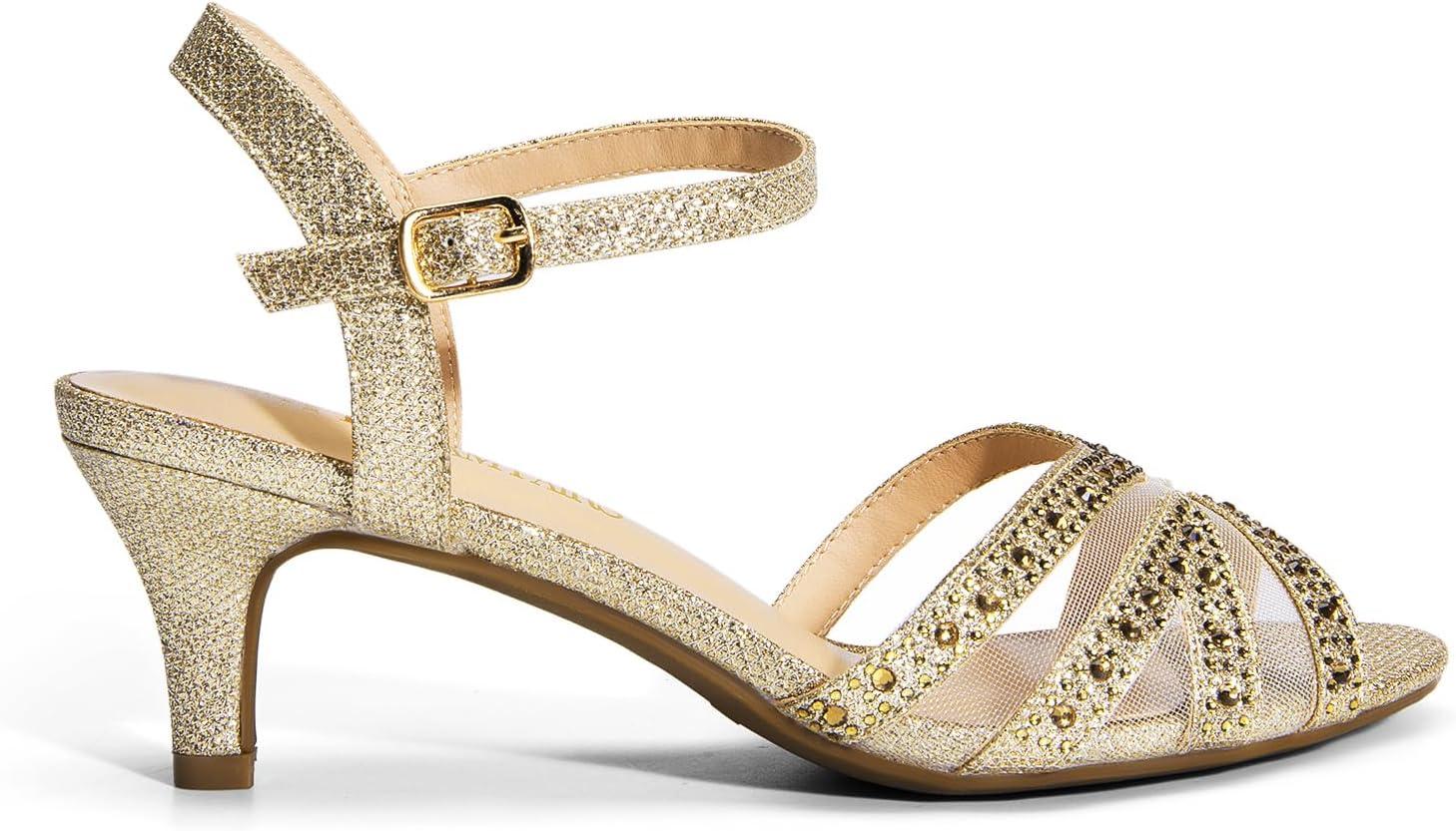 imageDREAM PAIRS Womens Nina Low Heel Pump SandalsSparkling Gold