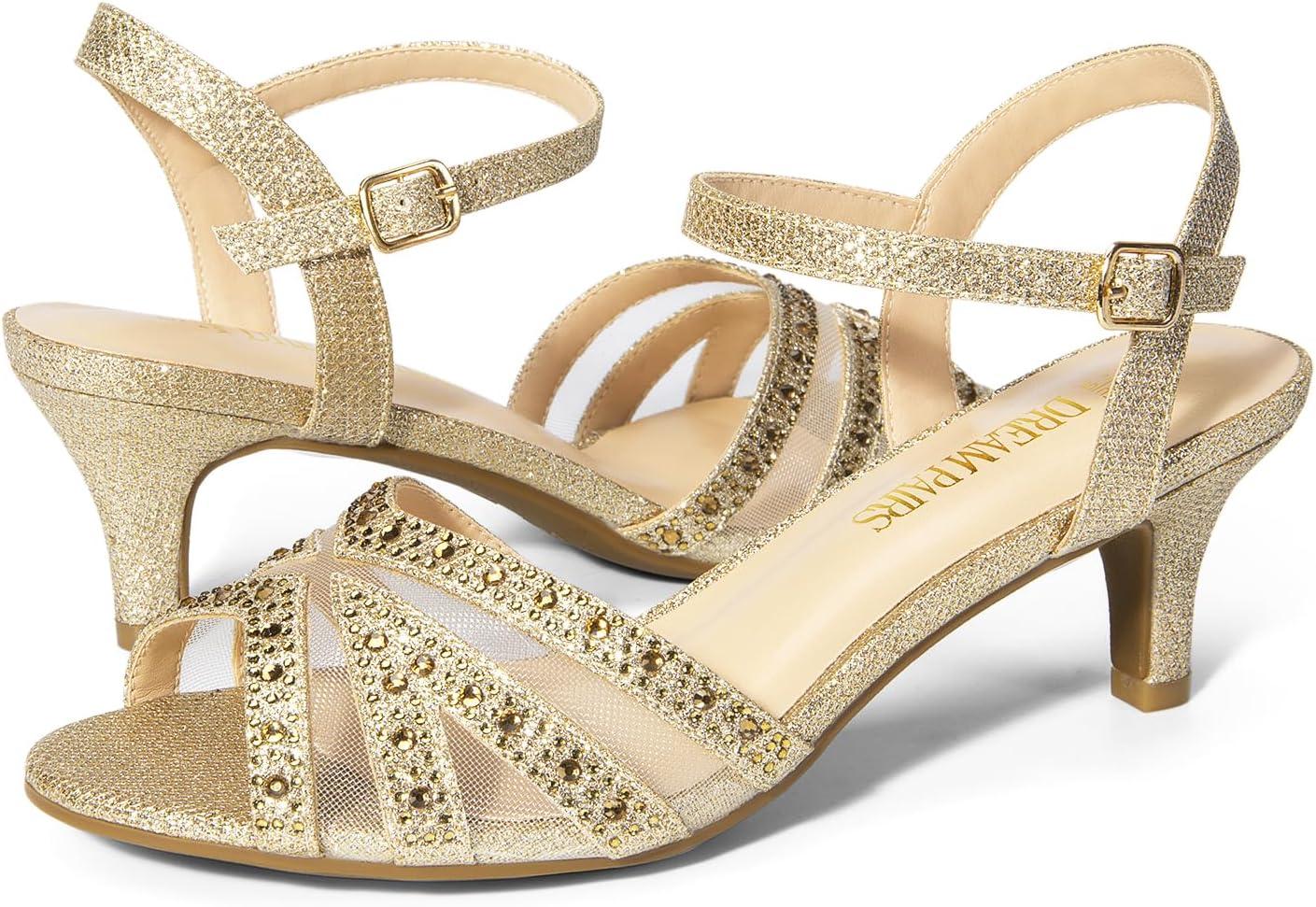 imageDREAM PAIRS Womens Nina Low Heel Pump SandalsSparkling Gold
