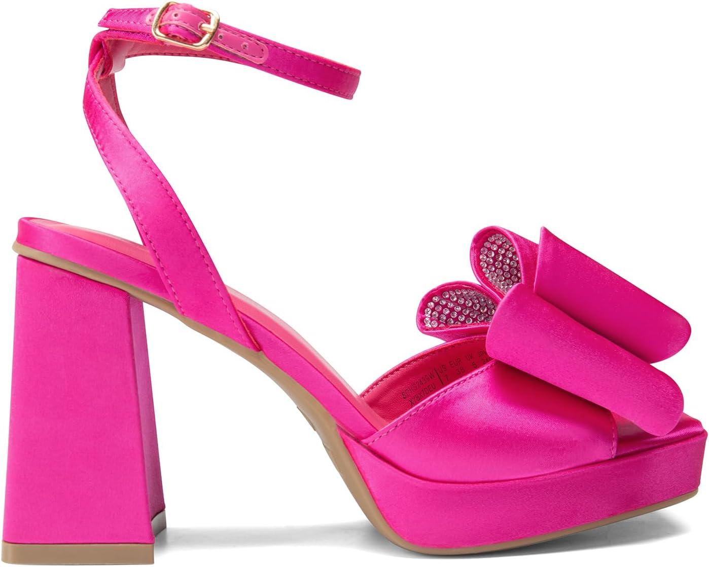 imageDREAM PAIRS Womens Platform Chunky Heels Fashion Bowknots High Block Square Toe Dress Sandals for Wedding Bridal PartyHot Pinksatin