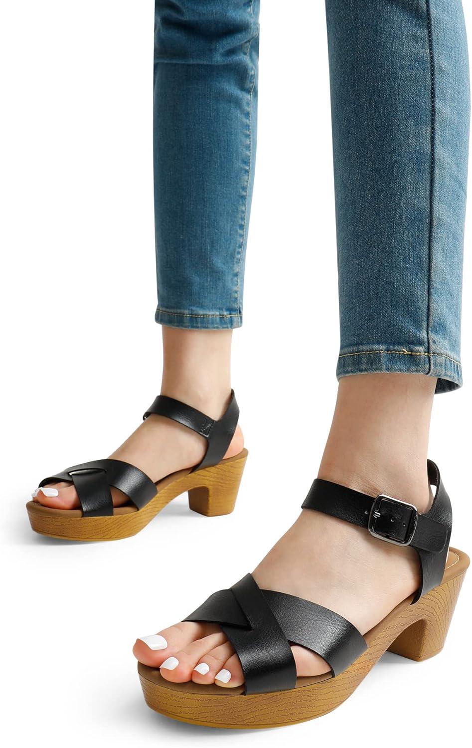 imageDREAM PAIRS Womens Platform Chunky Heels Faux Wood Block Heels Cute Open Toe Ankle Strap Crisscross Mid Heels Wedding Party Dance Pump Sandals ShoesSize 8BlackSDHS2347W