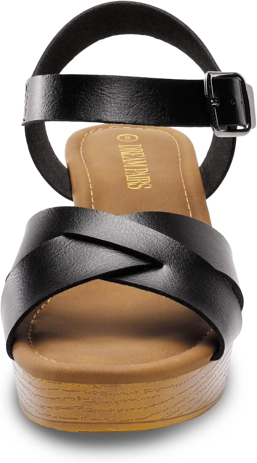 imageDREAM PAIRS Womens Platform Chunky Heels Faux Wood Block Heels Cute Open Toe Ankle Strap Crisscross Mid Heels Wedding Party Dance Pump Sandals ShoesSize 8BlackSDHS2347W