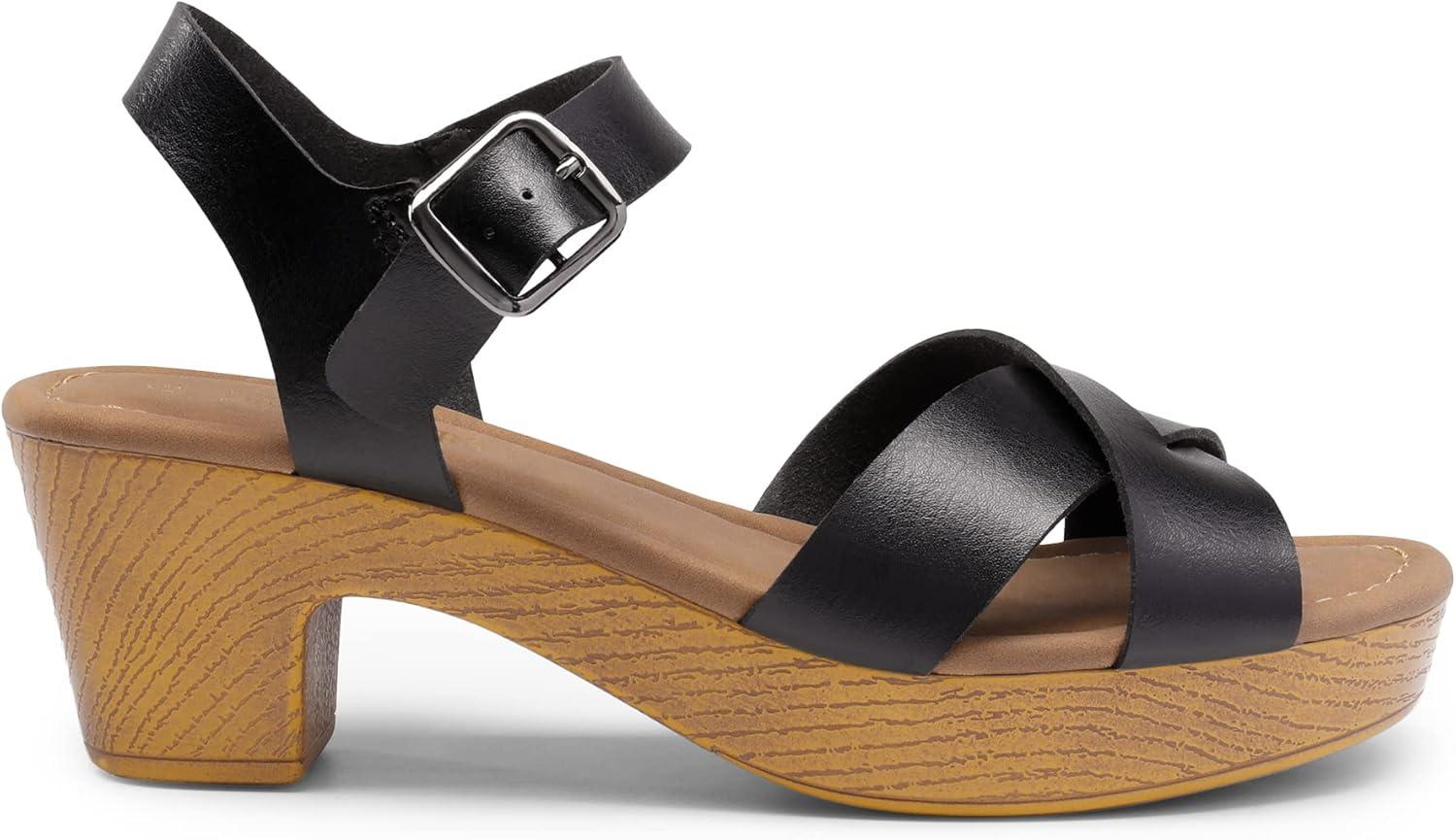 imageDREAM PAIRS Womens Platform Chunky Heels Faux Wood Block Heels Cute Open Toe Ankle Strap Crisscross Mid Heels Wedding Party Dance Pump Sandals ShoesSize 8BlackSDHS2347W