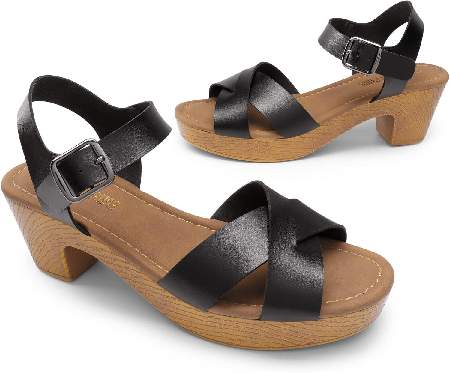 imageDREAM PAIRS Womens Platform Chunky Heels Faux Wood Block Heels Cute Open Toe Ankle Strap Crisscross Mid Heels Wedding Party Dance Pump Sandals ShoesSize 8BlackSDHS2347W