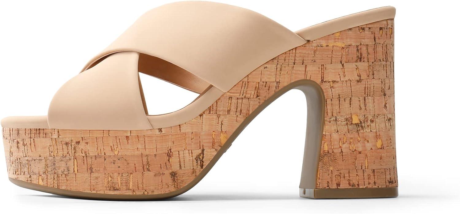 imageDREAM PAIRS Womens Platform Heels Open Toe Slip on Heels for Women High Chunky Block Wedges Sandals Dressy Pumps ShoesNude