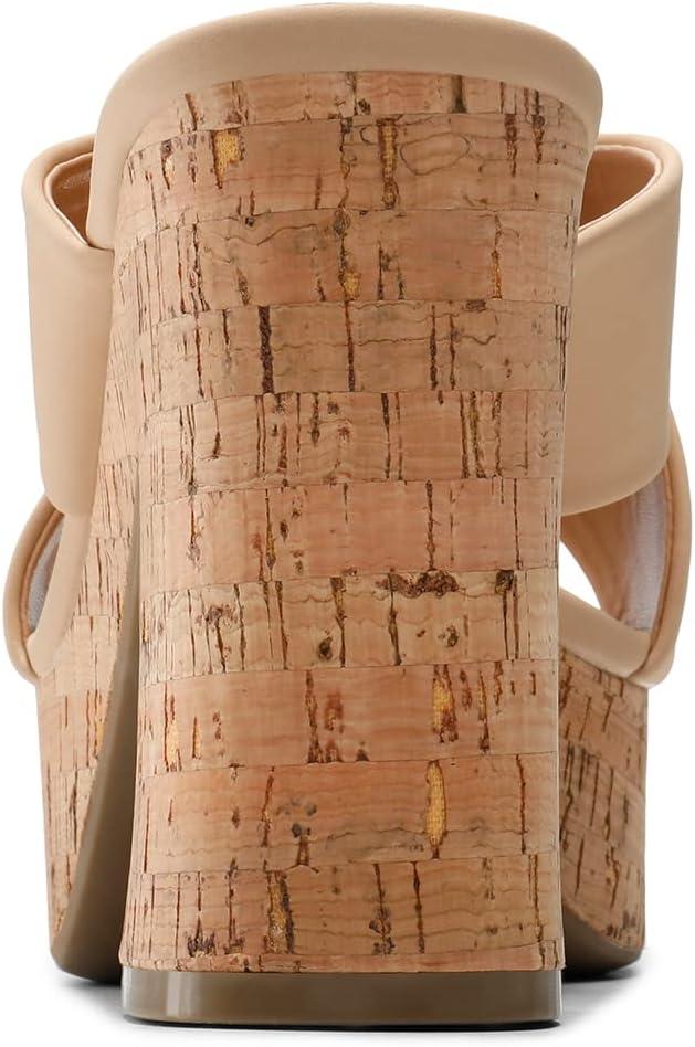 imageDREAM PAIRS Womens Platform Heels Open Toe Slip on Heels for Women High Chunky Block Wedges Sandals Dressy Pumps ShoesNude