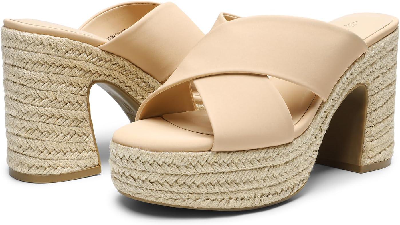 imageDREAM PAIRS Womens Platform Heels Open Toe Slip on Heels for Women High Chunky Block Wedges Sandals Dressy Pumps ShoesNudenubuck