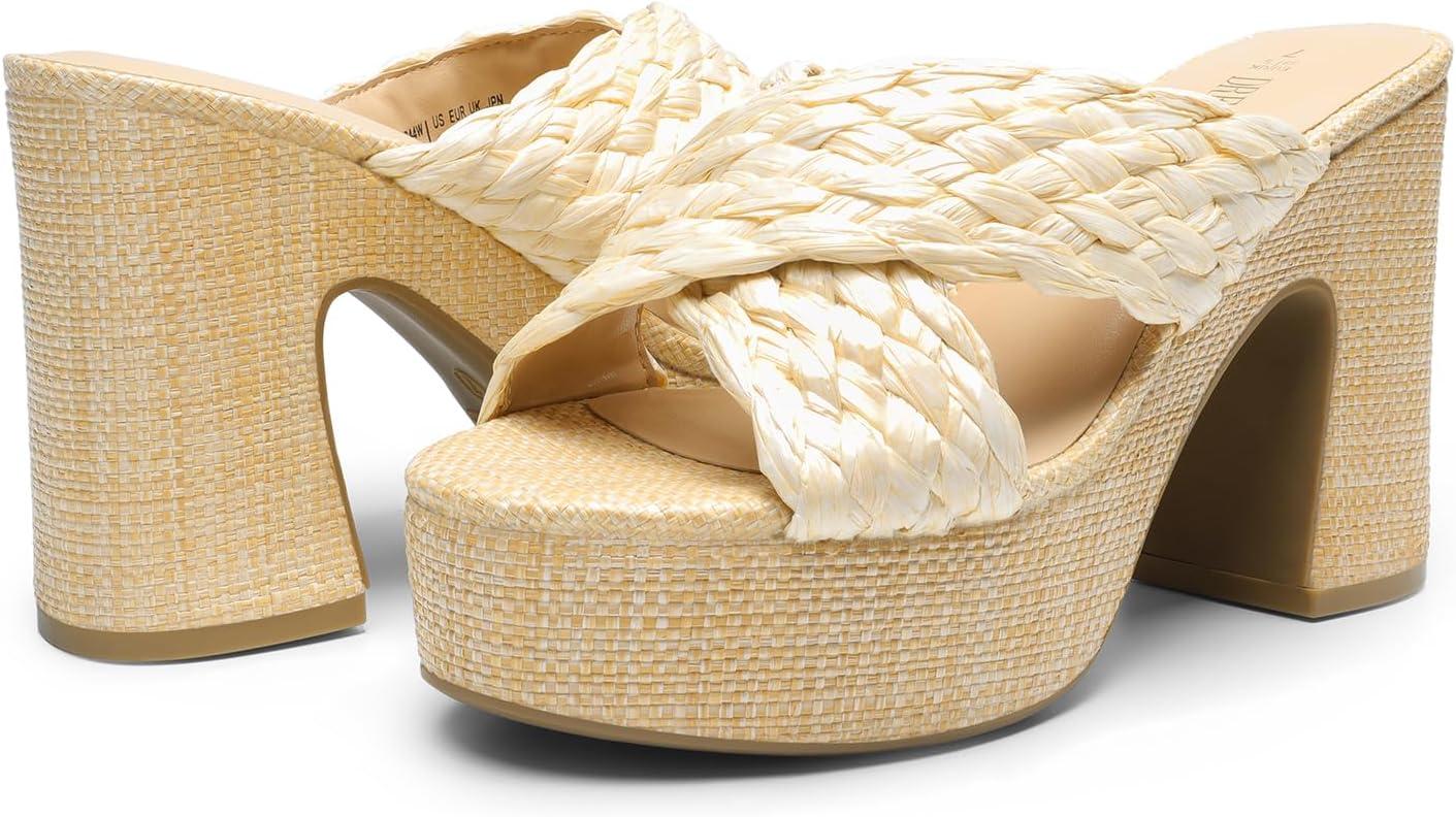 imageDREAM PAIRS Womens Platform Heels Open Toe Slip on Heels for Women High Chunky Block Wedges Sandals Dressy Pumps ShoesNudewoven