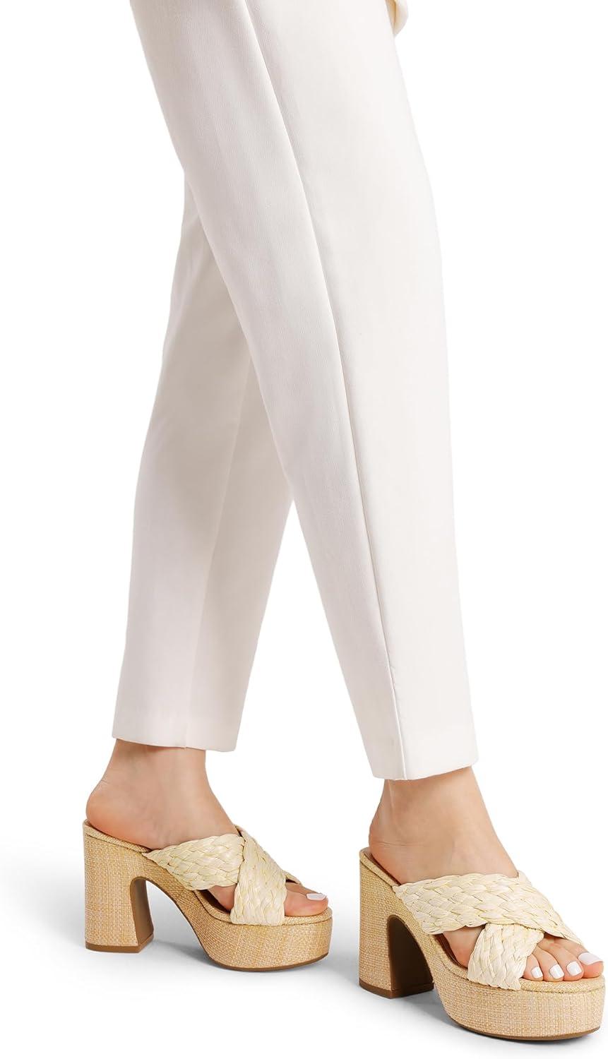 imageDREAM PAIRS Womens Platform Heels Open Toe Slip on Heels for Women High Chunky Block Wedges Sandals Dressy Pumps ShoesNudewoven