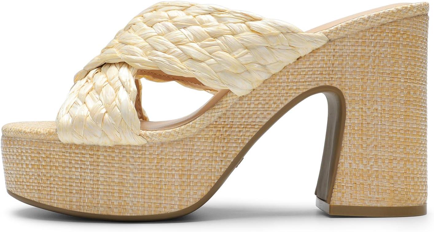 imageDREAM PAIRS Womens Platform Heels Open Toe Slip on Heels for Women High Chunky Block Wedges Sandals Dressy Pumps ShoesNudewoven