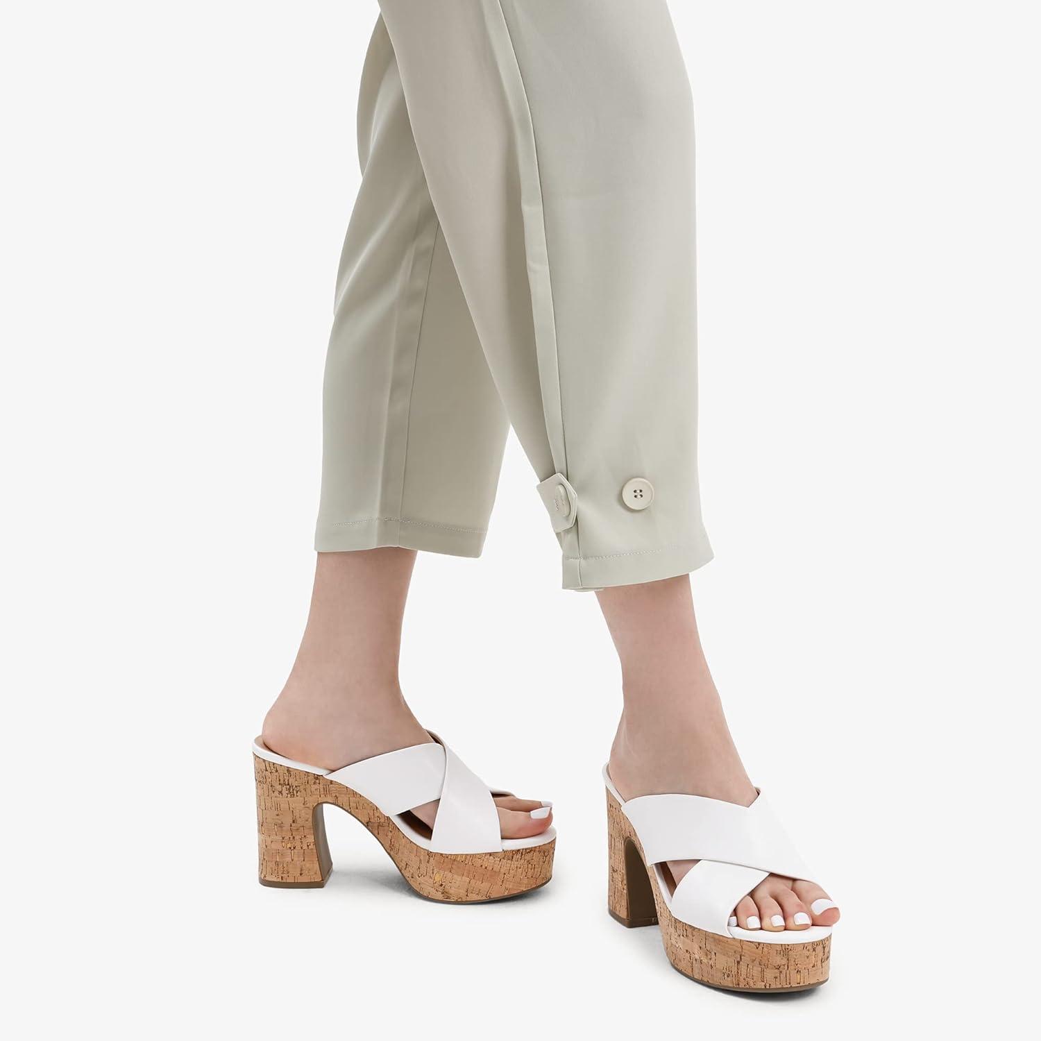 imageDREAM PAIRS Womens Platform Heels Open Toe Slip on Heels for Women High Chunky Block Wedges Sandals Dressy Pumps ShoesWhite