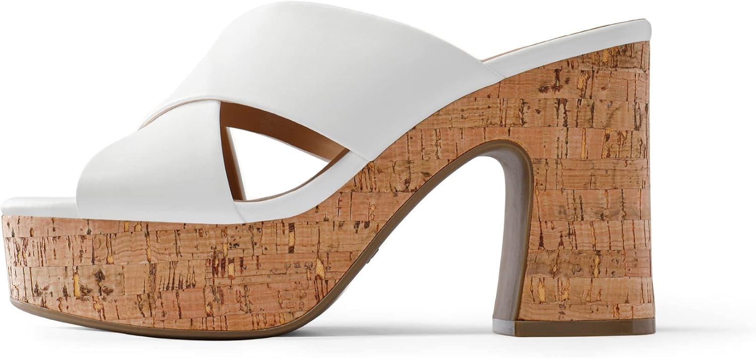 imageDREAM PAIRS Womens Platform Heels Open Toe Slip on Heels for Women High Chunky Block Wedges Sandals Dressy Pumps ShoesWhite