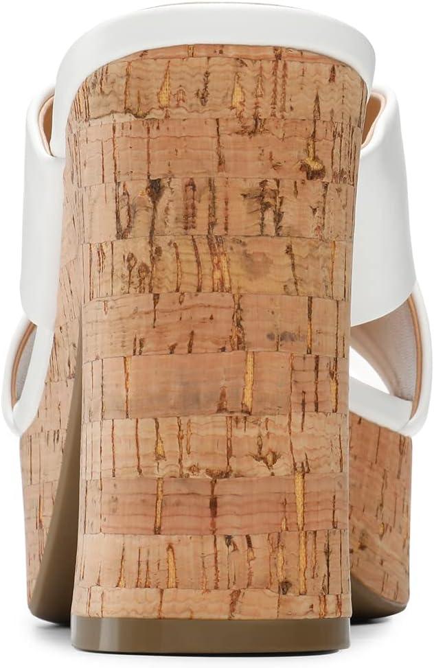 imageDREAM PAIRS Womens Platform Heels Open Toe Slip on Heels for Women High Chunky Block Wedges Sandals Dressy Pumps ShoesWhite