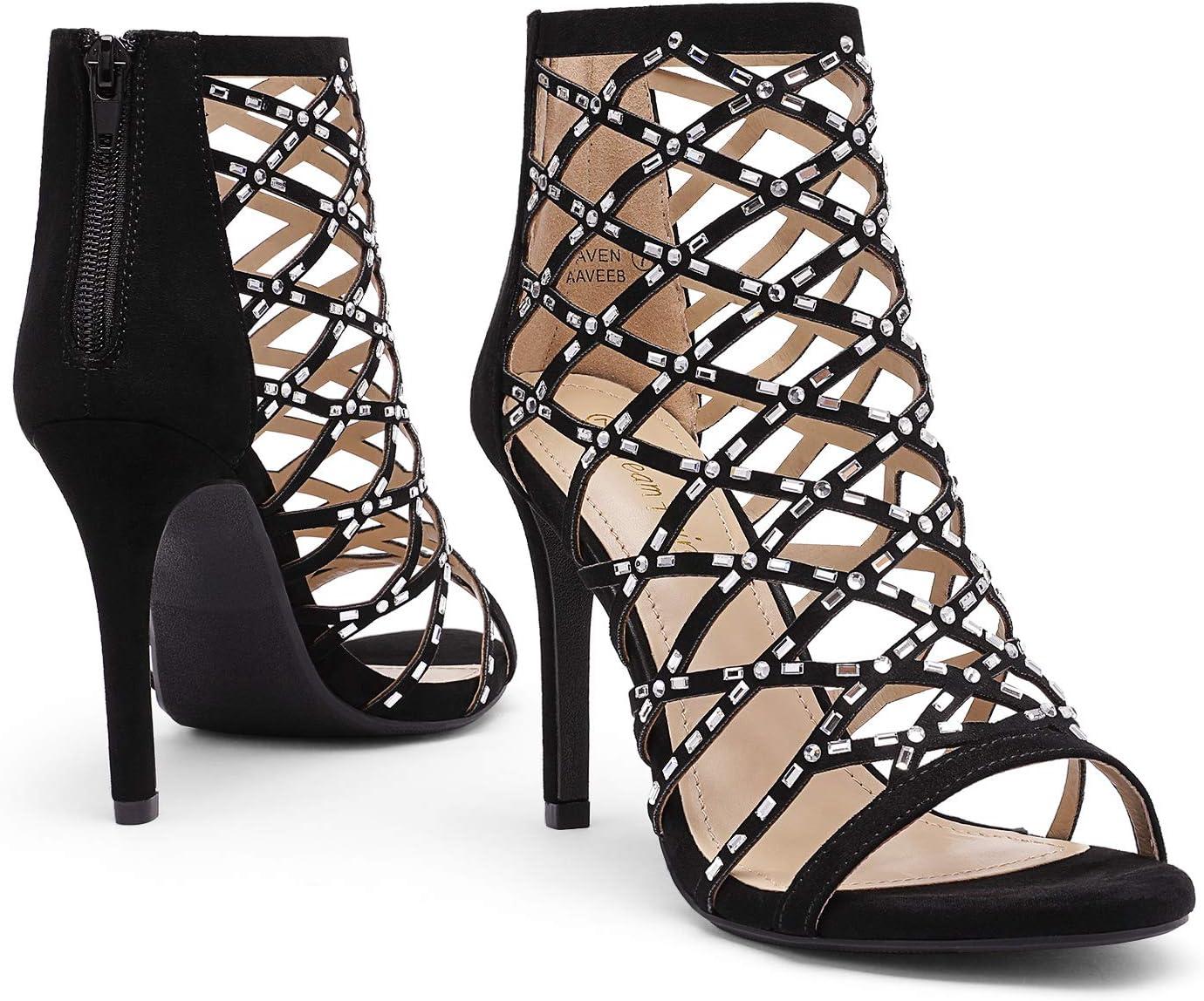 imageDREAM PAIRS Womens Rhinestone Ankle Strap Open Toe Stiletto Heel Sandals pump Shoes