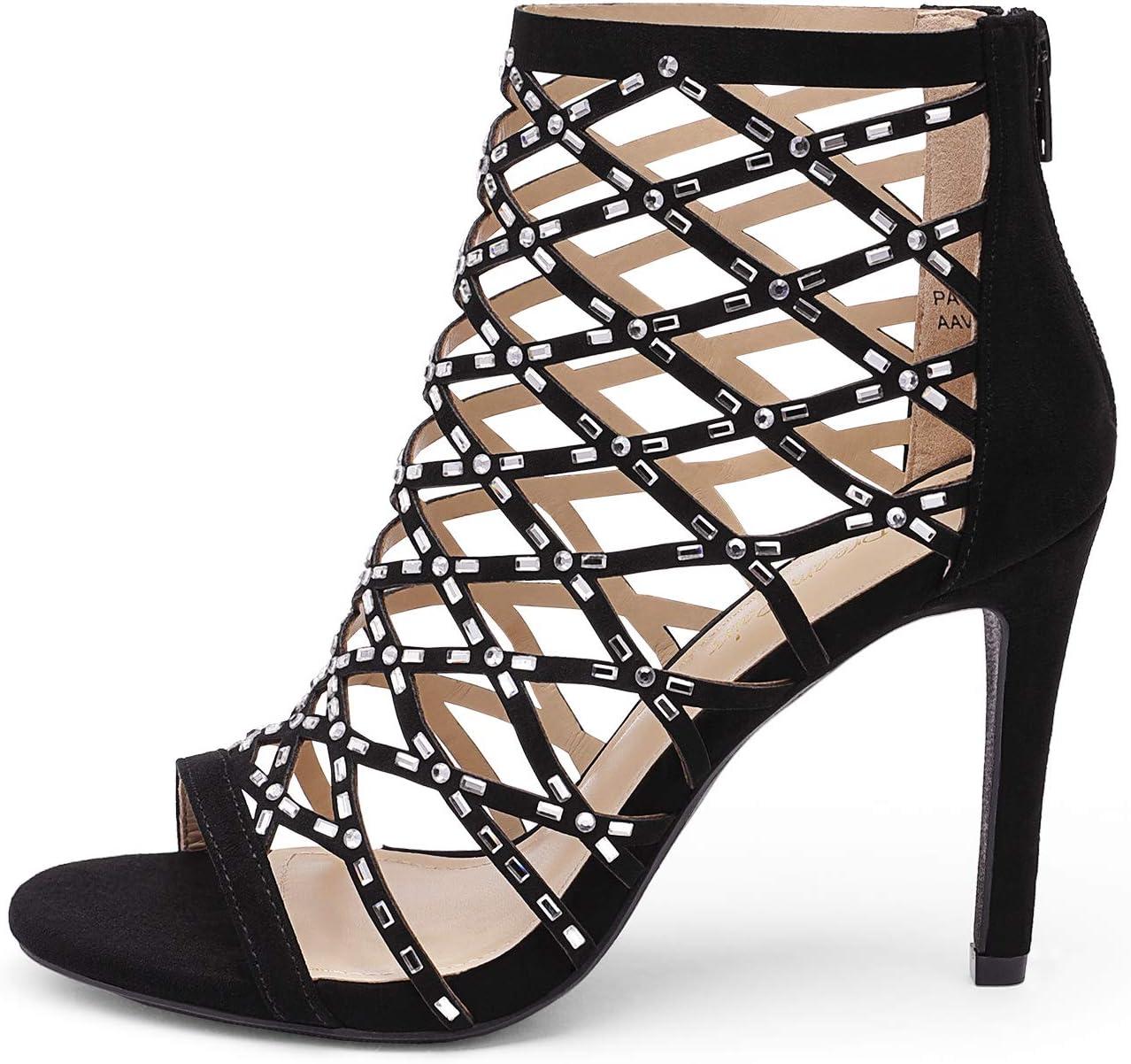 imageDREAM PAIRS Womens Rhinestone Ankle Strap Open Toe Stiletto Heel Sandals pump Shoes
