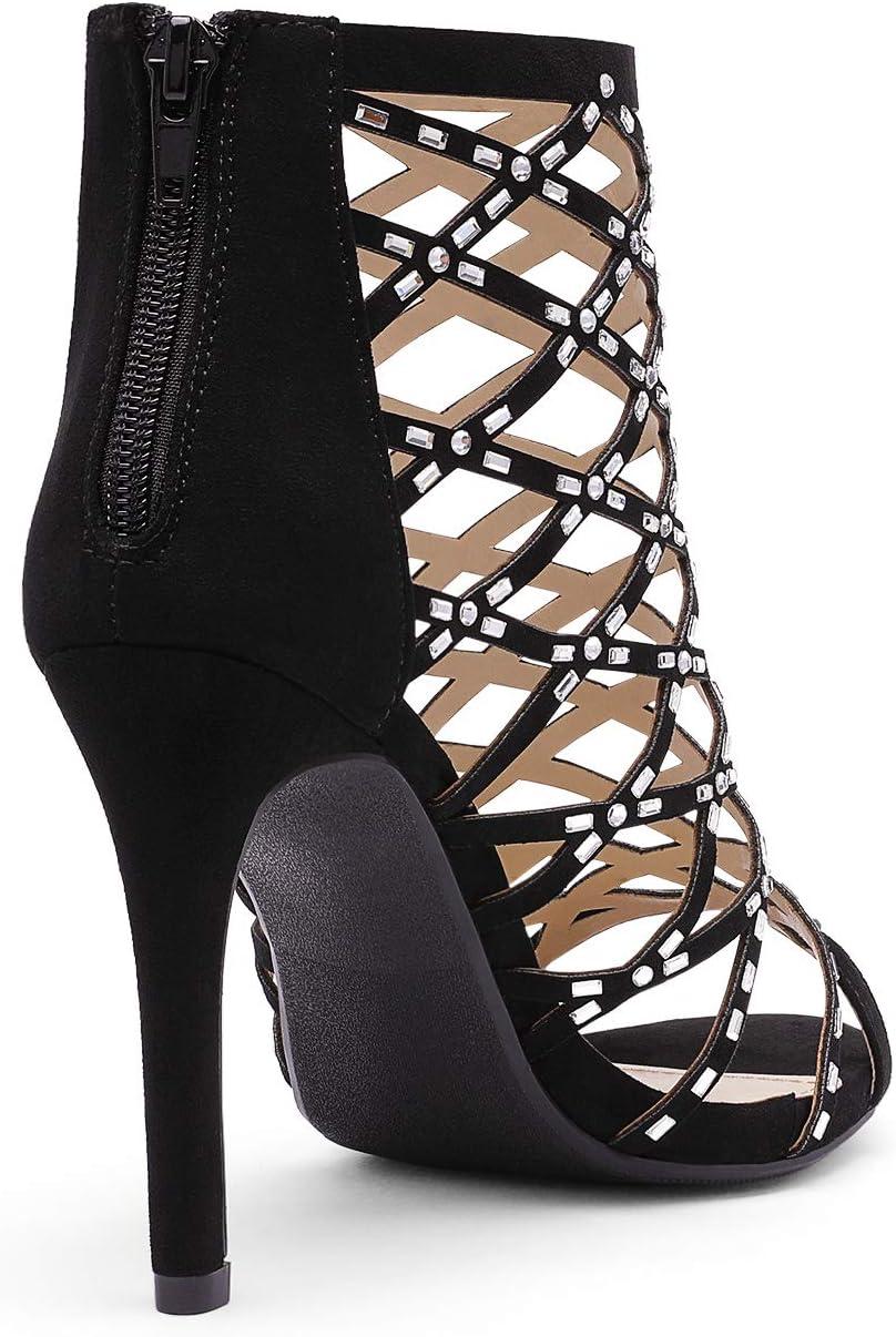 imageDREAM PAIRS Womens Rhinestone Ankle Strap Open Toe Stiletto Heel Sandals pump Shoes