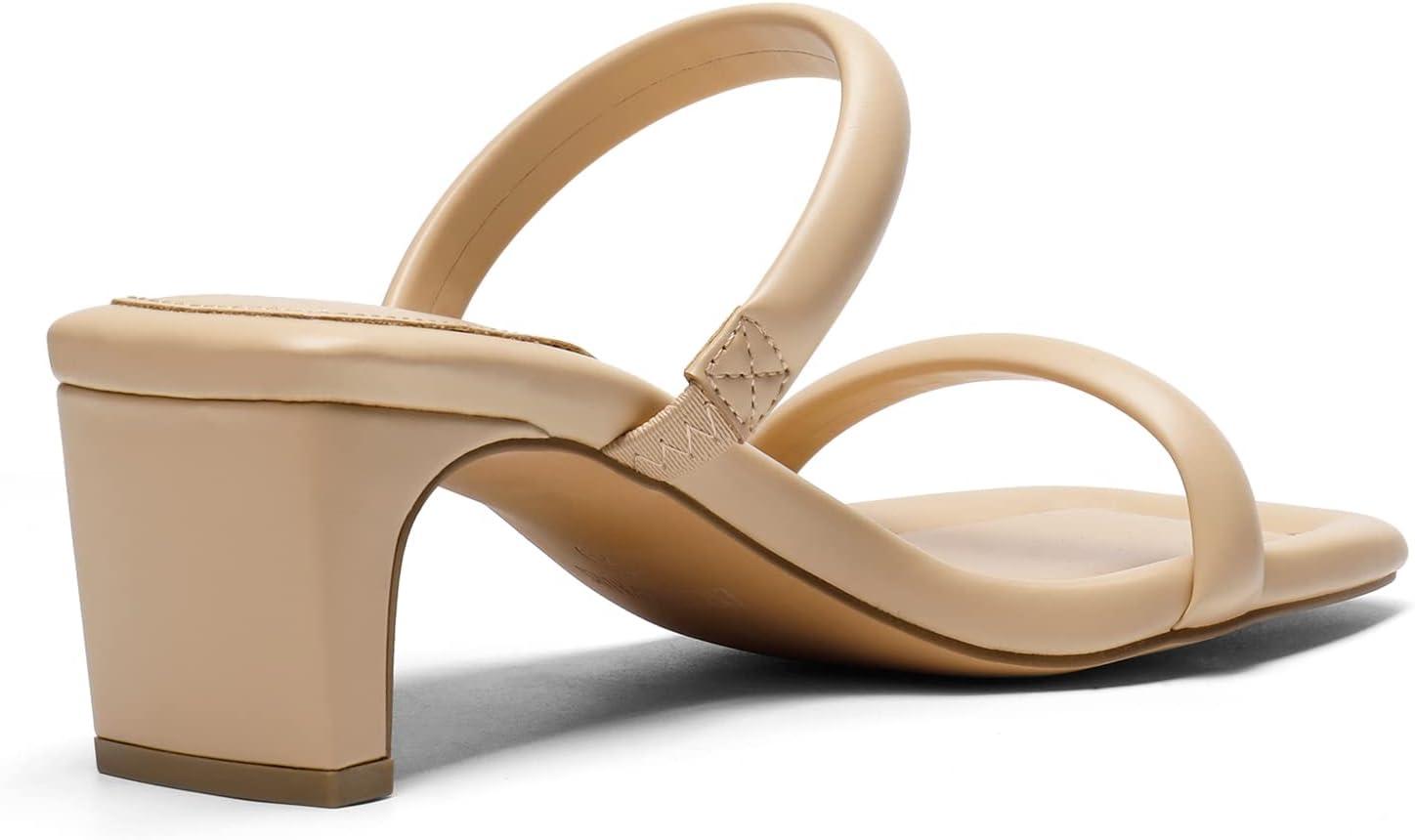 imageDREAM PAIRS Womens Square Toe Heels for Women Two Strap Open Toe Low Block Chunky Heels Sandals Dress Pumps ShoesNude