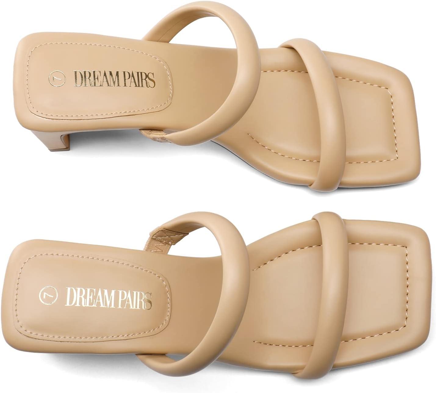 imageDREAM PAIRS Womens Square Toe Heels for Women Two Strap Open Toe Low Block Chunky Heels Sandals Dress Pumps ShoesNude