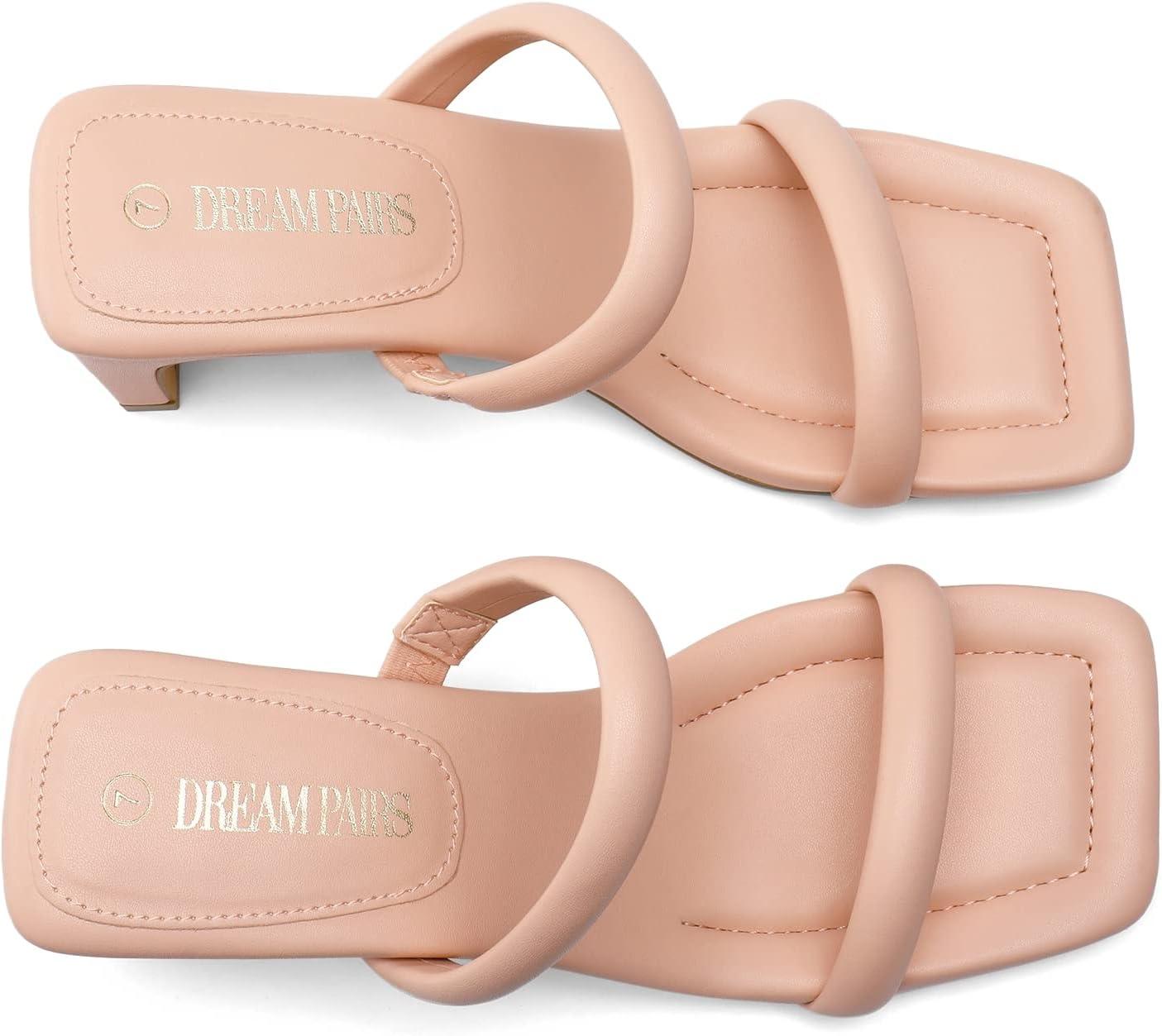 imageDREAM PAIRS Womens Square Toe Heels for Women Two Strap Open Toe Low Block Chunky Heels Sandals Dress Pumps ShoesPink