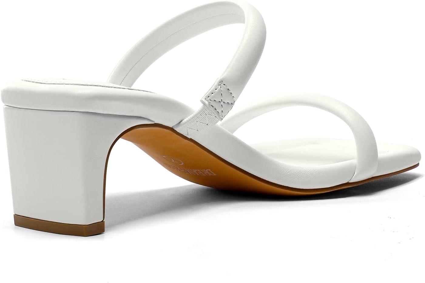 imageDREAM PAIRS Womens Square Toe Heels for Women Two Strap Open Toe Low Block Chunky Heels Sandals Dress Pumps ShoesWhite