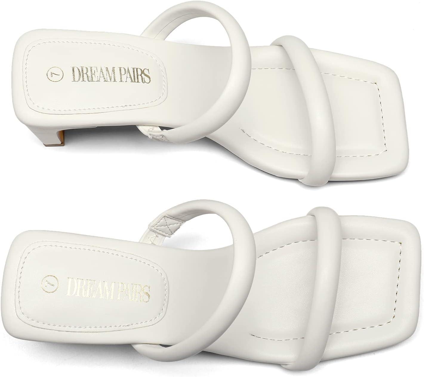 imageDREAM PAIRS Womens Square Toe Heels for Women Two Strap Open Toe Low Block Chunky Heels Sandals Dress Pumps ShoesWhite