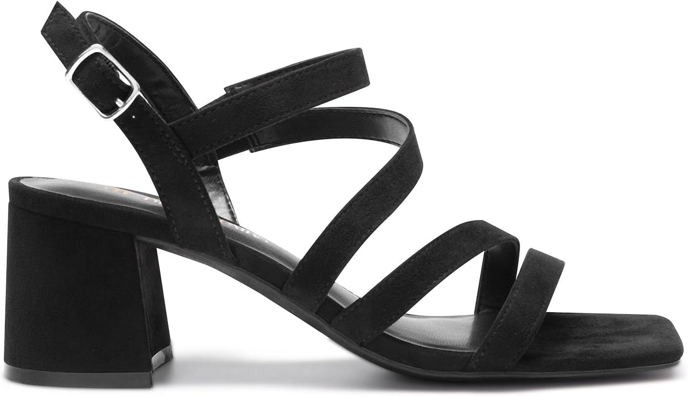 imageDREAM PAIRS Womens Strappy Chunky Heels Low Block Square Open Toe Sandals Dress Party ShoesBlacksuede
