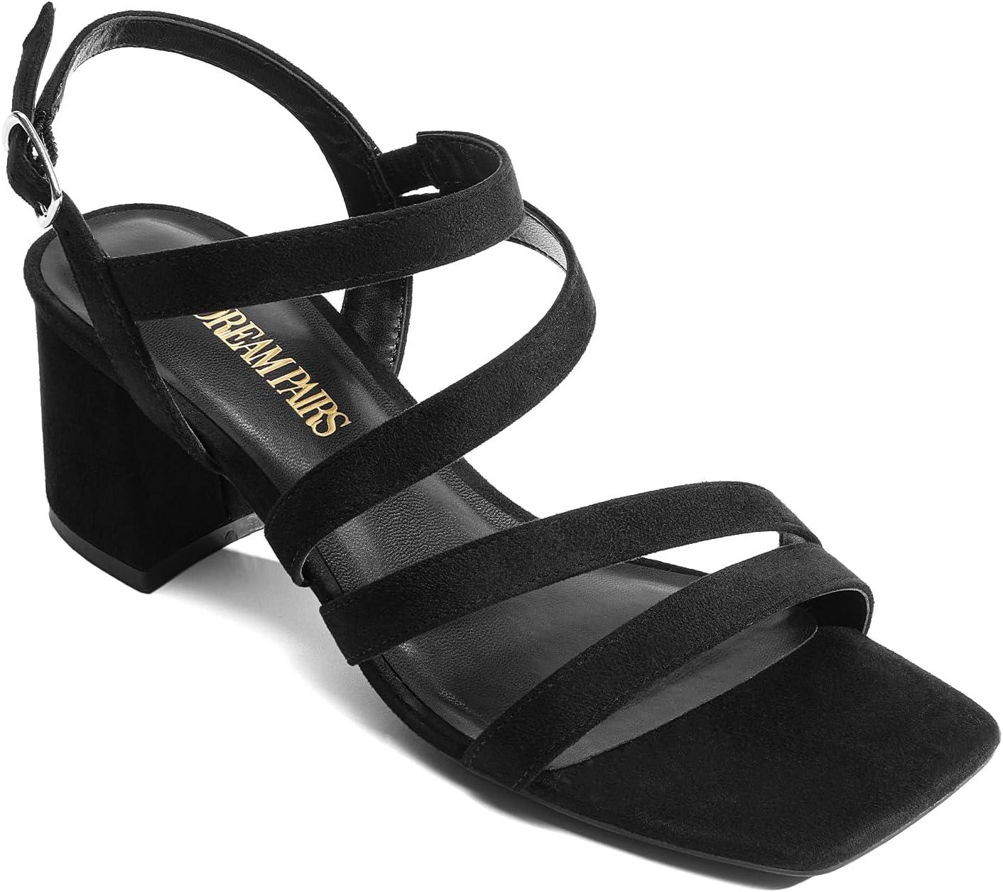 imageDREAM PAIRS Womens Strappy Chunky Heels Low Block Square Open Toe Sandals Dress Party ShoesBlacksuede