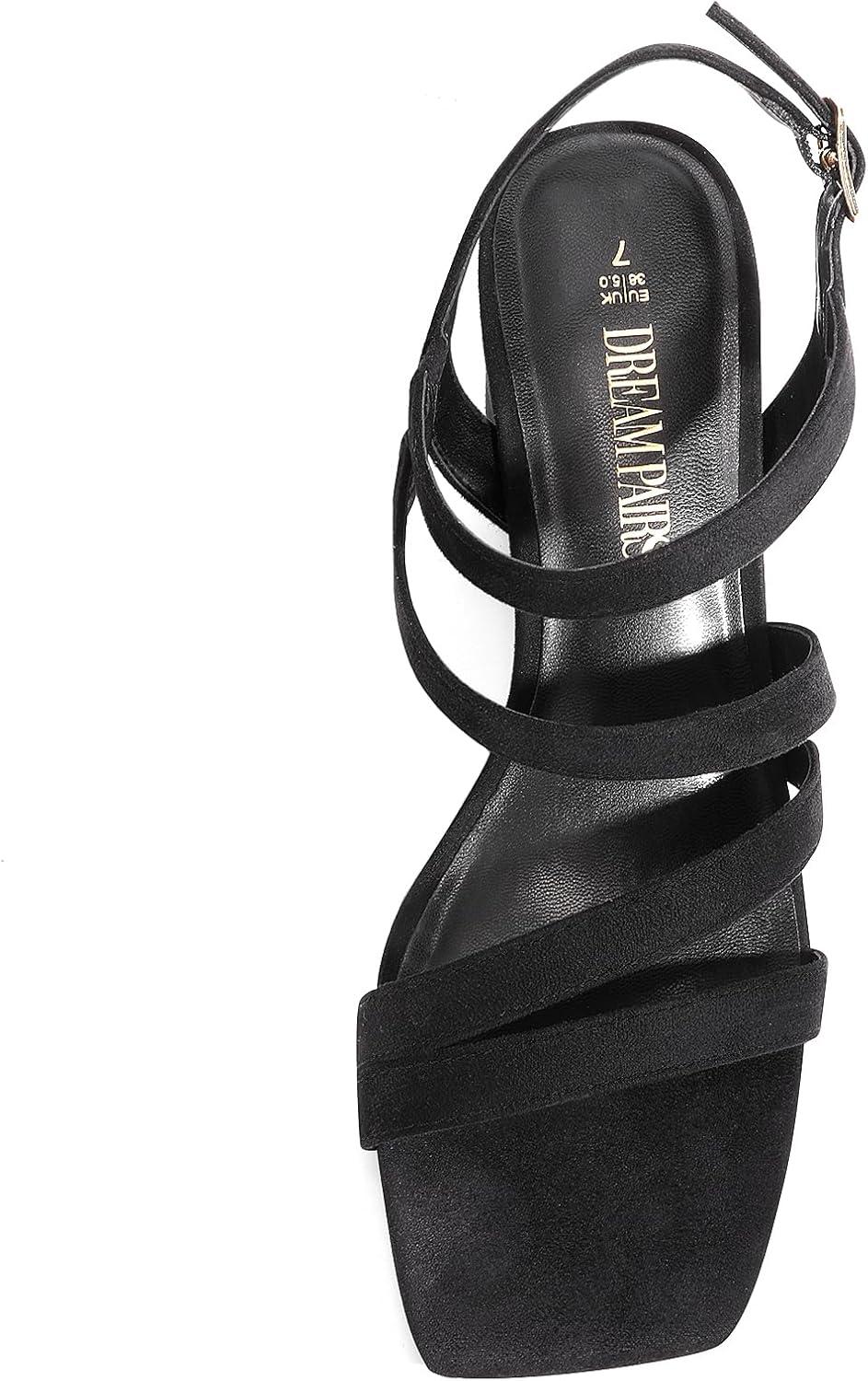 imageDREAM PAIRS Womens Strappy Chunky Heels Low Block Square Open Toe Sandals Dress Party ShoesBlacksuede