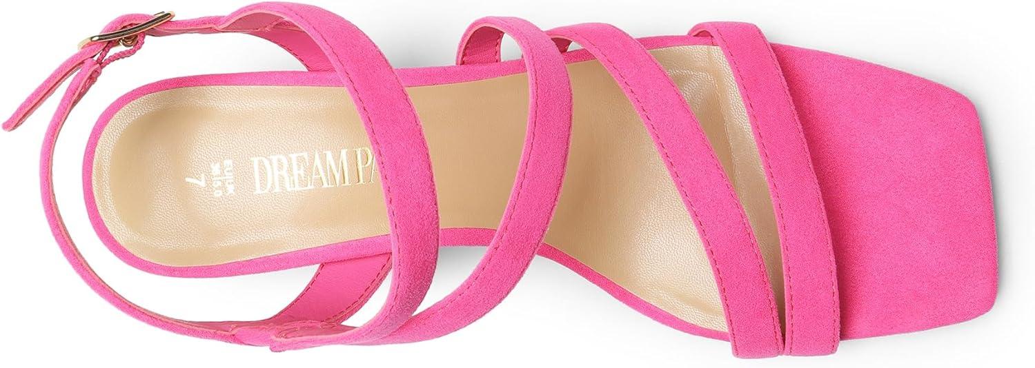 imageDREAM PAIRS Womens Strappy Chunky Heels Low Block Square Open Toe Sandals Dress Party ShoesHot Pinksuede