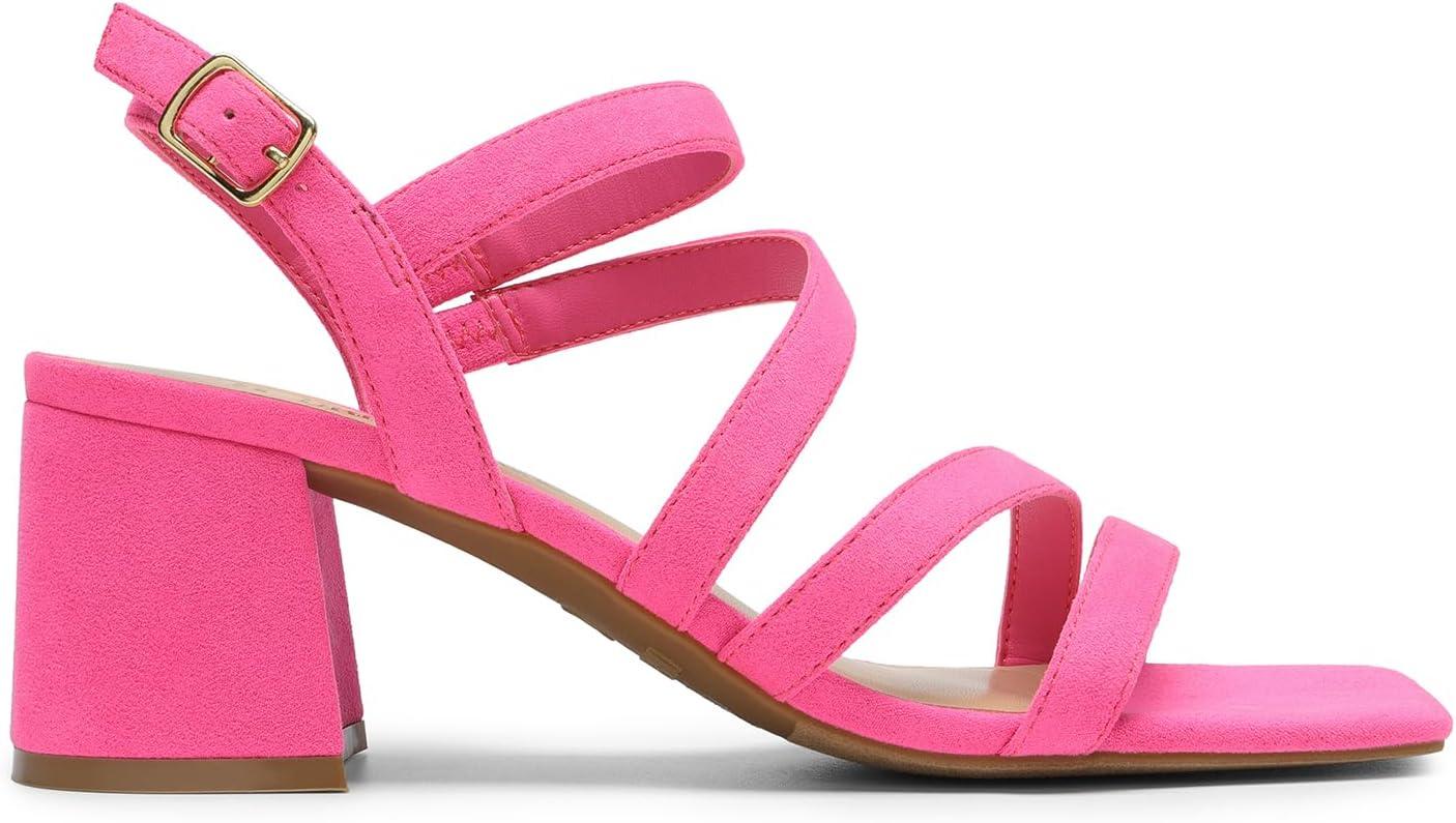 imageDREAM PAIRS Womens Strappy Chunky Heels Low Block Square Open Toe Sandals Dress Party ShoesHot Pinksuede