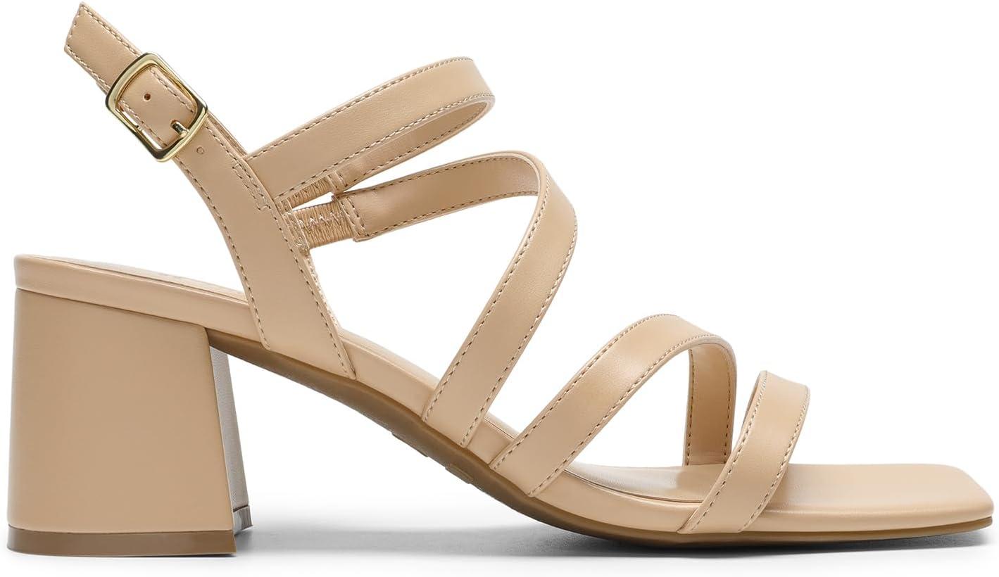 imageDREAM PAIRS Womens Strappy Chunky Heels Low Block Square Open Toe Sandals Dress Party ShoesNudepu
