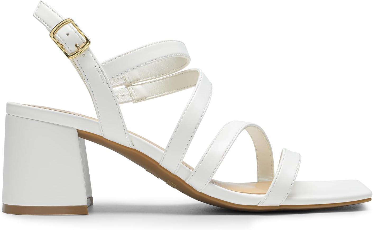 imageDREAM PAIRS Womens Strappy Chunky Heels Low Block Square Open Toe Sandals Dress Party ShoesWhitepu