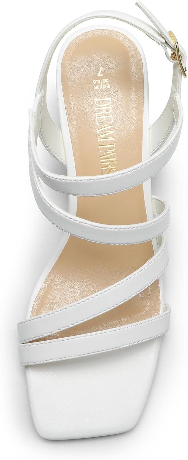 imageDREAM PAIRS Womens Strappy Chunky Heels Low Block Square Open Toe Sandals Dress Party ShoesWhitepu