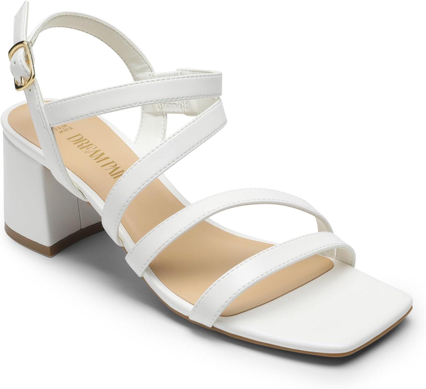 imageDREAM PAIRS Womens Strappy Chunky Heels Low Block Square Open Toe Sandals Dress Party ShoesWhitepu