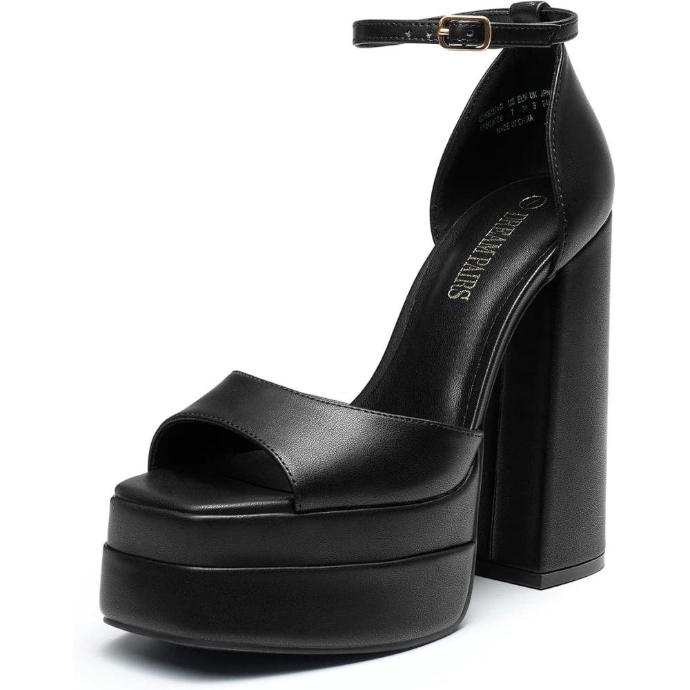 imageDREAM PAIRS High Heels Chunky Block Platform Heels for Women Ankle Strap Sexy Open Square Toe Heels Dressy Pumps SandalsBlack