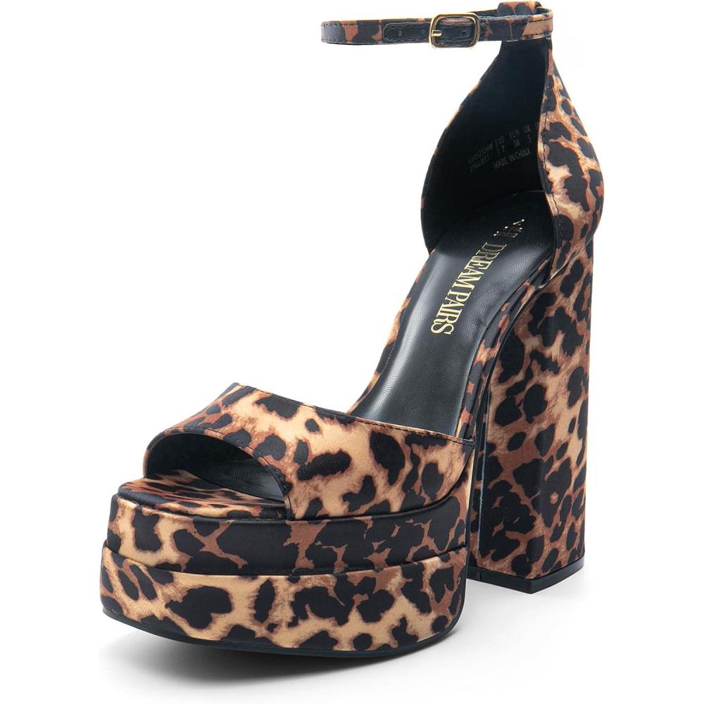 imageDREAM PAIRS High Heels Chunky Block Platform Heels for Women Ankle Strap Sexy Open Square Toe Heels Dressy Pumps SandalsLeopard