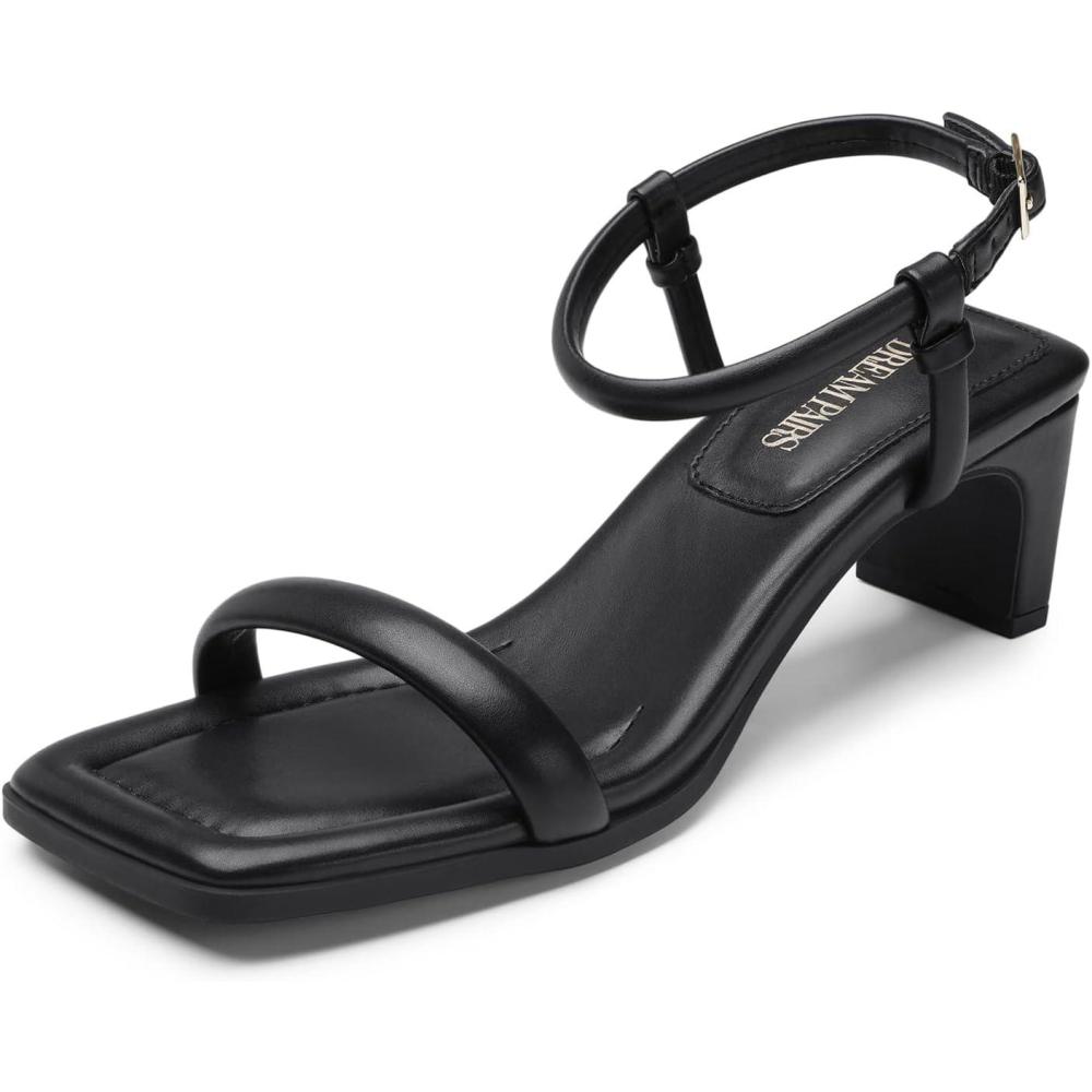 imageDREAM PAIRS Womens Heels Open Toe Ankle Strap Square Cute Wedding Party Sandal Comfort Dress Shoes HeraBlack