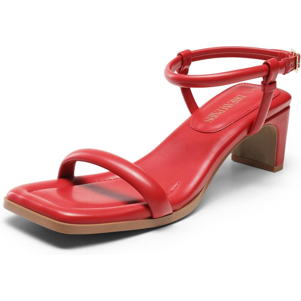 imageDREAM PAIRS Womens Heels Open Toe Ankle Strap Square Cute Wedding Party Sandal Comfort Dress Shoes HeraRed