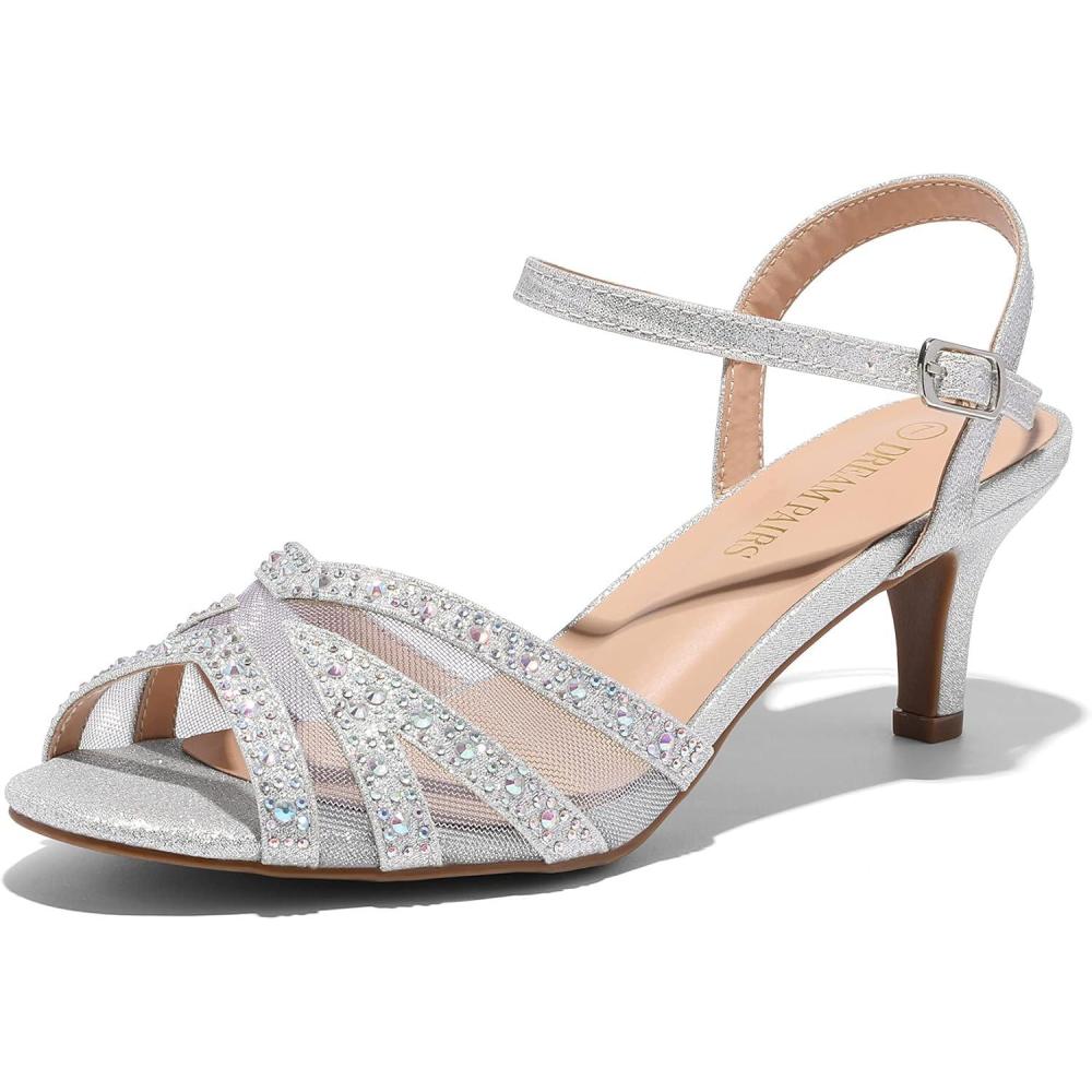 imageDREAM PAIRS Womens Nina Low Heel Pump Sandals166silver
