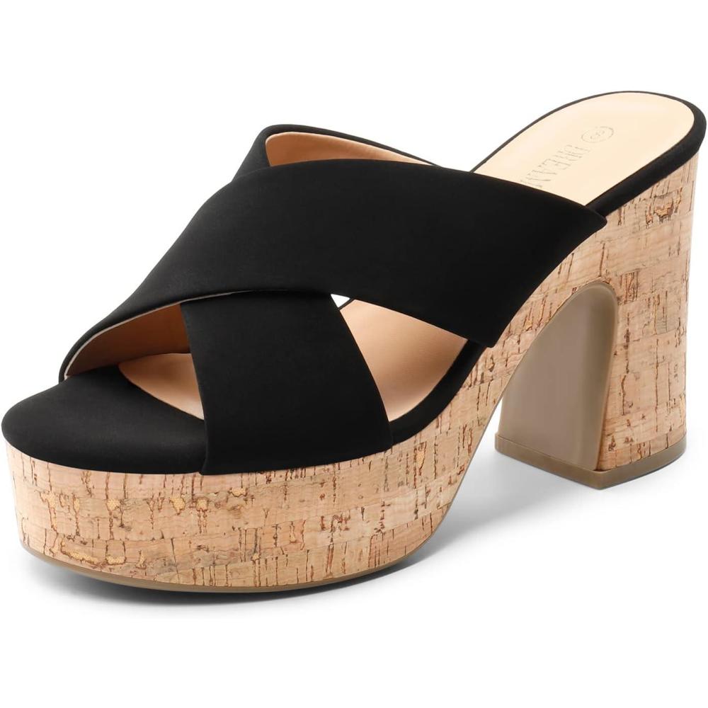 imageDREAM PAIRS Womens Platform Heels Open Toe Slip on Heels for Women High Chunky Block Wedges Sandals Dressy Pumps ShoesBlacknubuck