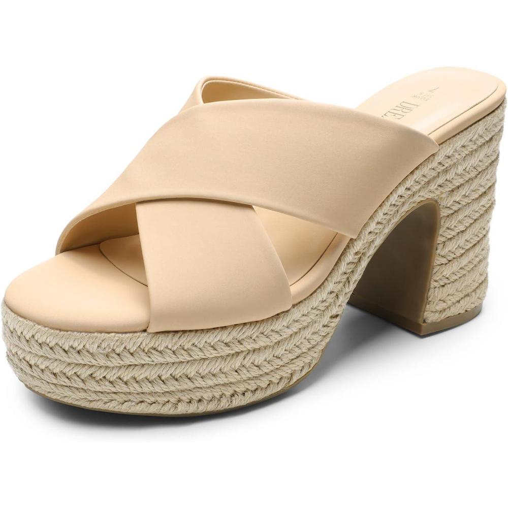 imageDREAM PAIRS Womens Platform Heels Open Toe Slip on Heels for Women High Chunky Block Wedges Sandals Dressy Pumps ShoesNudenubuck