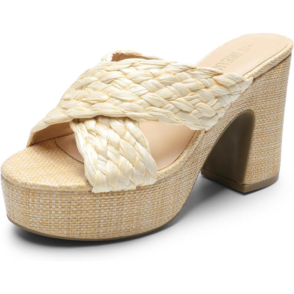 imageDREAM PAIRS Womens Platform Heels Open Toe Slip on Heels for Women High Chunky Block Wedges Sandals Dressy Pumps ShoesNudewoven