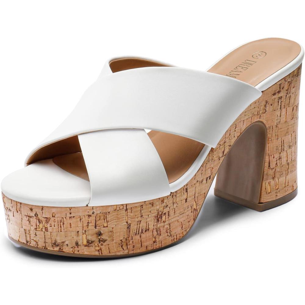 imageDREAM PAIRS Womens Platform Heels Open Toe Slip on Heels for Women High Chunky Block Wedges Sandals Dressy Pumps ShoesWhite