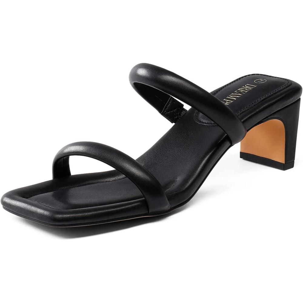 imageDREAM PAIRS Womens Square Toe Heels for Women Two Strap Open Toe Low Block Chunky Heels Sandals Dress Pumps ShoesBlack
