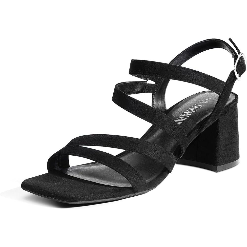 imageDREAM PAIRS Womens Strappy Chunky Heels Low Block Square Open Toe Sandals Dress Party ShoesBlacksuede