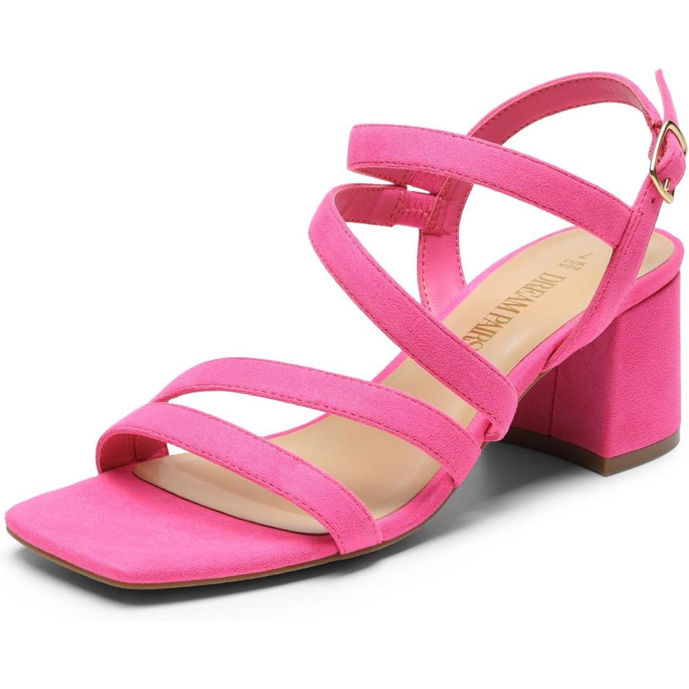 imageDREAM PAIRS Womens Strappy Chunky Heels Low Block Square Open Toe Sandals Dress Party ShoesHot Pinksuede